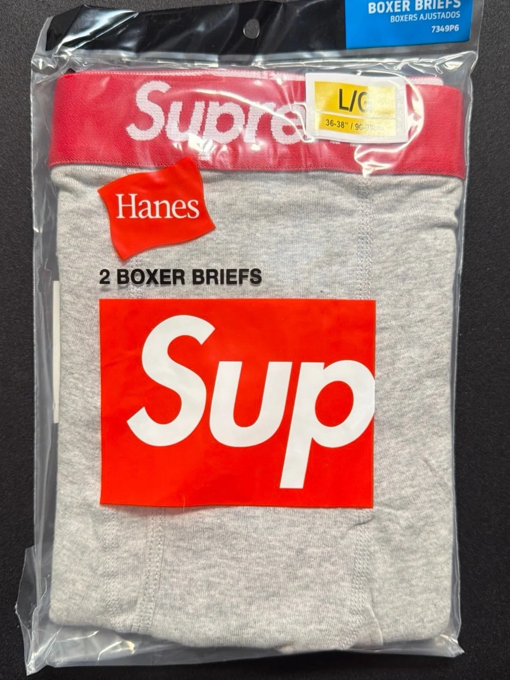 Hanes x Supreme Style Men’s Gray Boxer Briefs with Red Waistband Large